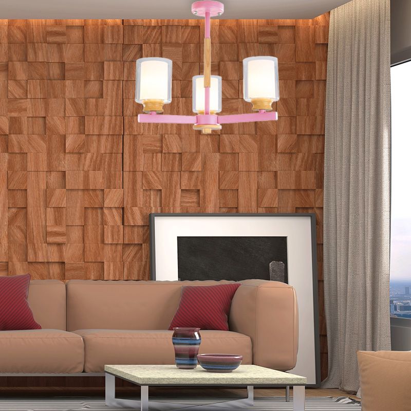 Makkaronzylinder Kronleuchter Anhänger Leicht Milchglas 3/5/6 Lichter hängende Decke Licht in Rosa/Gelb/Grün für Wohnzimmer