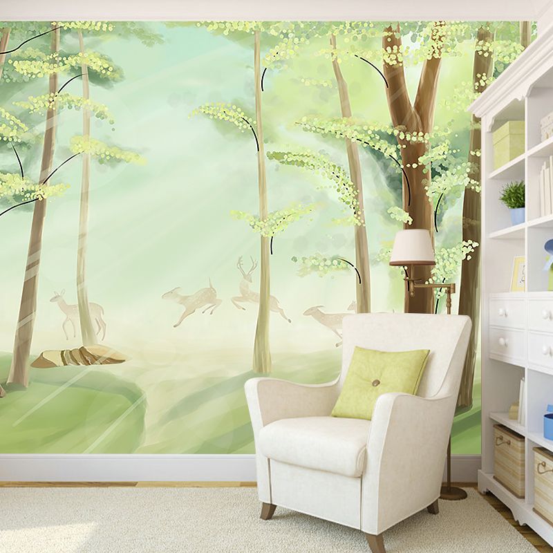 Large Forest Wall Mural Decal Green Non-Woven Fabric Wall Art, Waterproof, Custom Size
