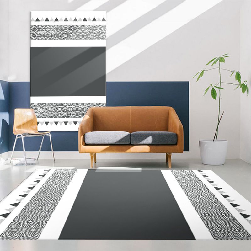 Grey Modern Rug Polyester Line Rug Non-Slip Backing Rug for Home Decoration