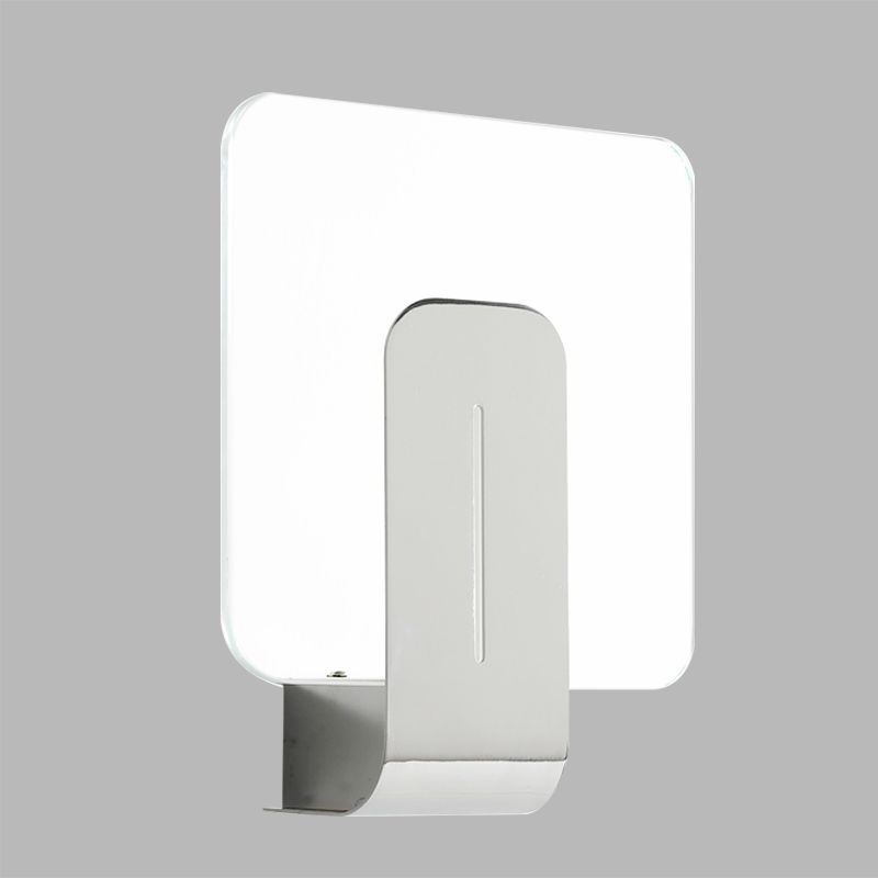 1 tête de salle de bain Light Light moderne finition argentée lampe murale murale avec panneau carré en verre transparent