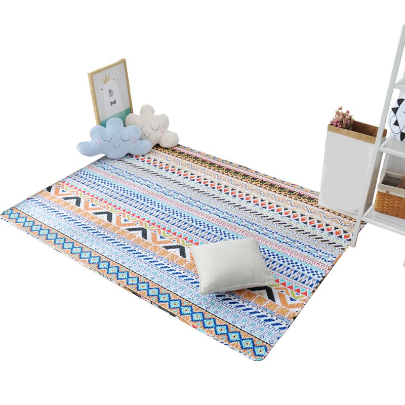 Casual Bedroom Rug Multi Colored Geometric Printed Area Carpet Cotton Non-Slip Backing Easy Care Indoor Rug