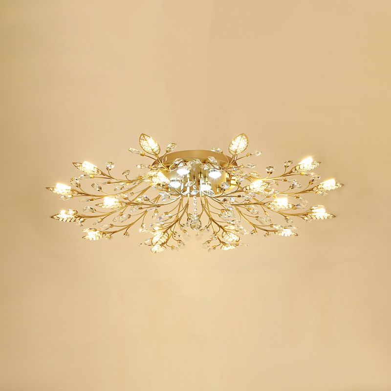Gold Rami Soffitto Light Fixture Rustico Crystal Hallway LED Flush Montaggio Lampada