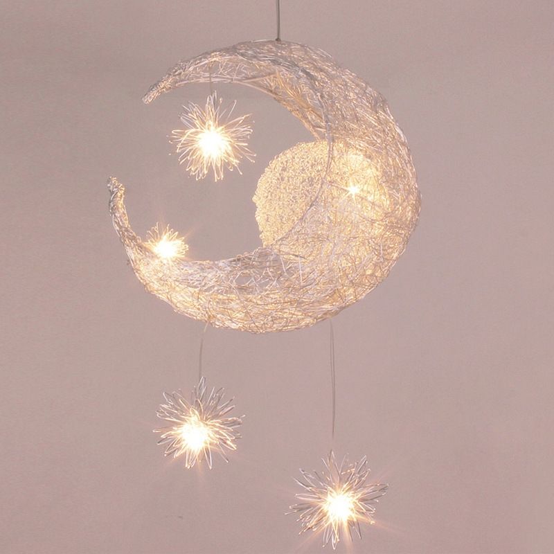 5 Lights Moon and Star Ceiling Suspension Lamp Kids Metallic Pendant Light Fixtures for Boys Girls Bedroom
