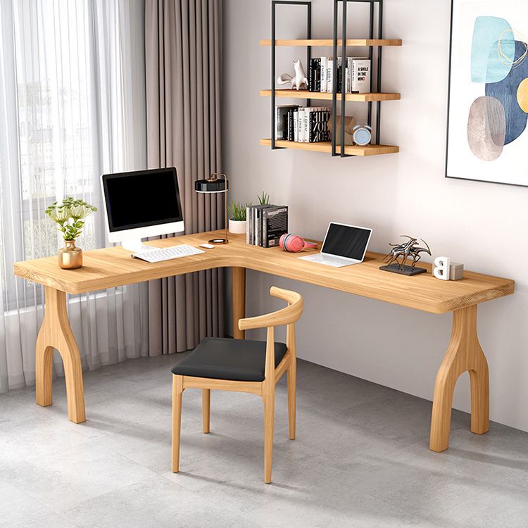 Contemporary Style L-Shape Home Wrting Desk Simple Solid Wood Working Writing Desk