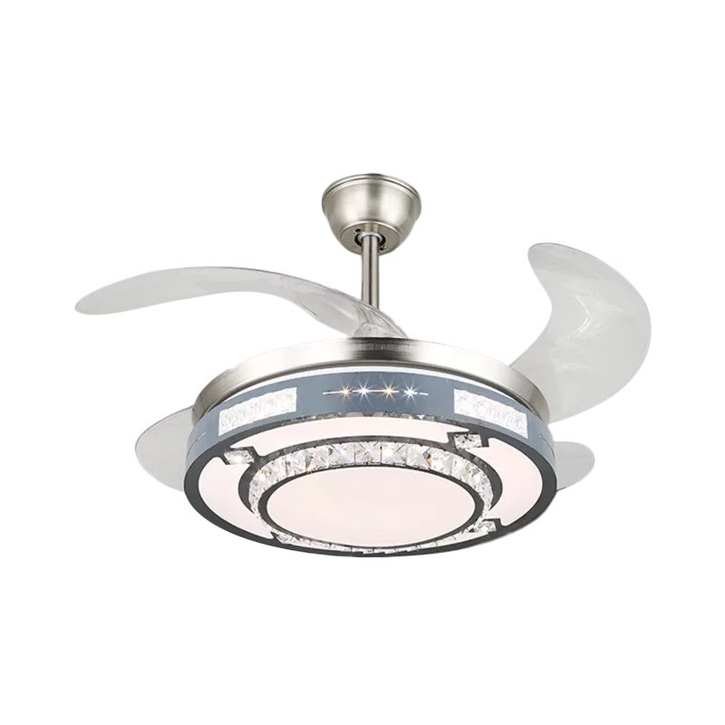 Runde Hanging Lüfterlampenlampe Moderne Kristall 19 "breites LED Silber Semi Flush Mount Light, 4 Klingen