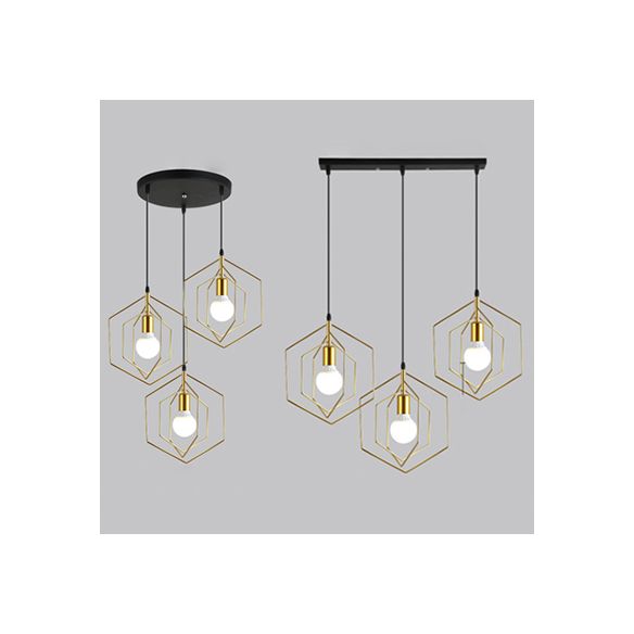Sospensione in metallo esagonale Light Light Loft Retro 3 Luci Sala da pranzo Pendant Light in oro