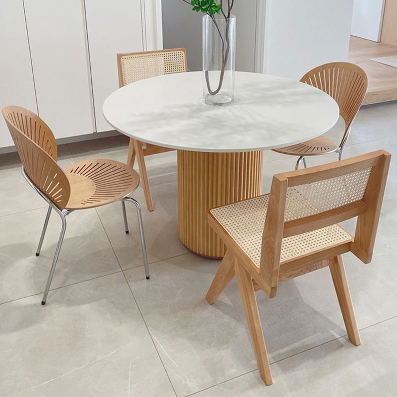 Round Stone Dining Table Modern Solid Wood Pedestal Base Dining Table