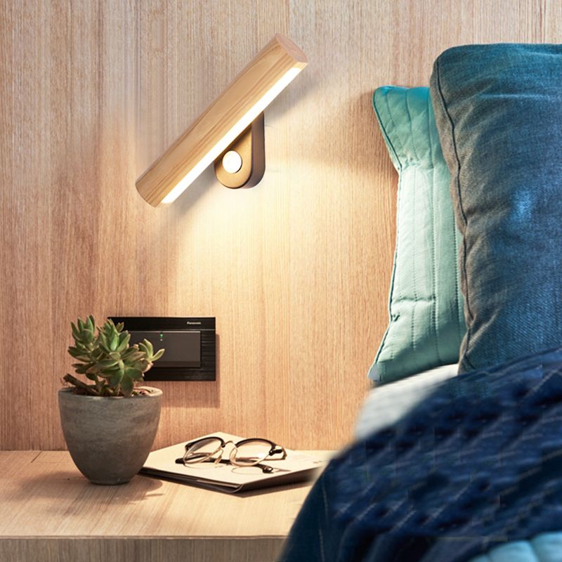 Modern Minimalist Style Linear Wall Mounted Light Fixture Wood Wall Mounted Lighting for Bedroom