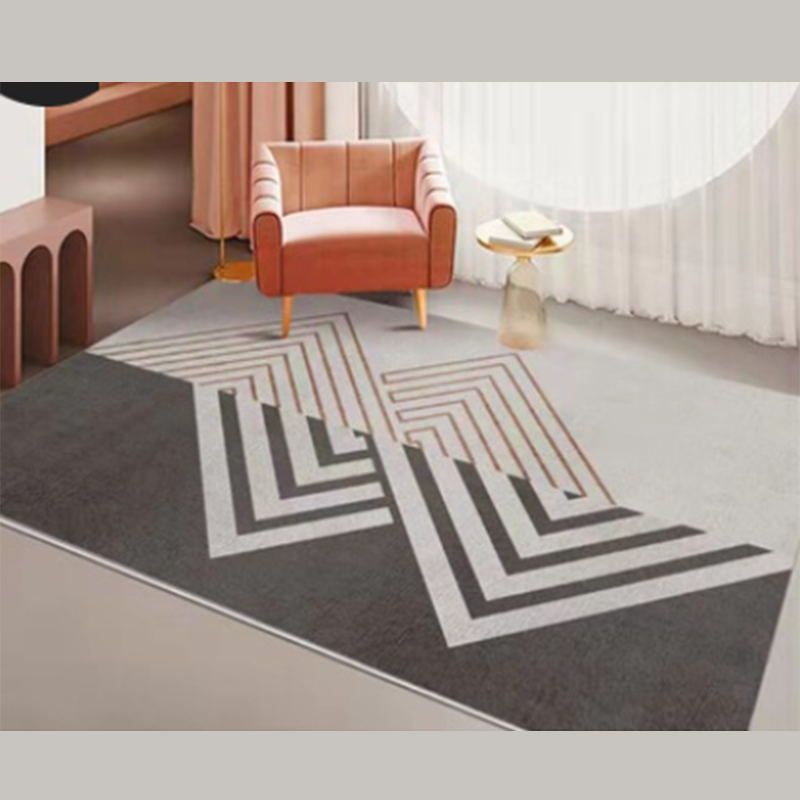 Dark Grey Modern Rug Polyester Striped Area Rug Non-Slip Backing Rug for Drawing Room