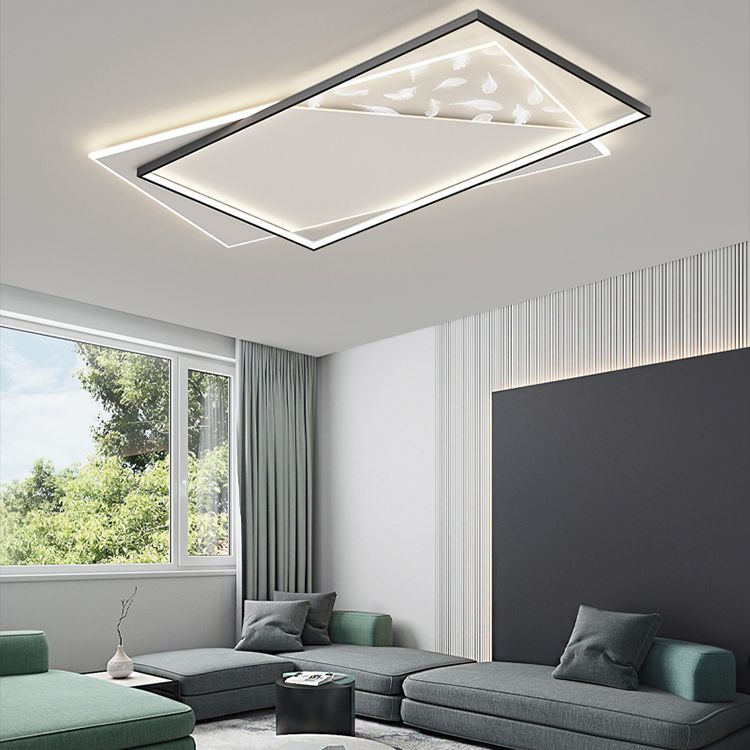 Rectangular Acrylic Feather LED Ceiling Light in Modern Minimalist Style Wrought Iron Flush Mount for Interior Spaces