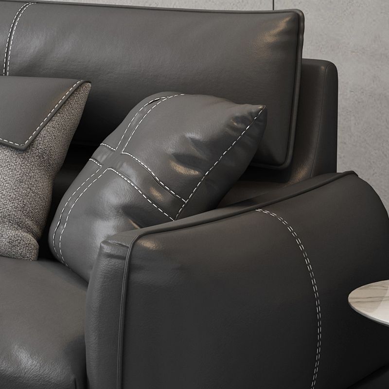 Upscale Grey Sofa with Four Legs Leather Sofa Living Room Seating