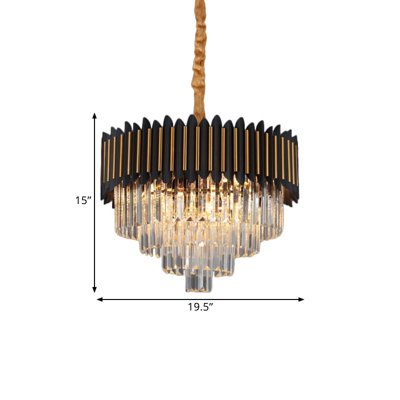 Simplicity 6/12-Bulb Hanging Chandelier Black and Gold Conic Pendant Light Fixture with Clear Crystal Block Shade