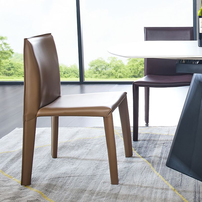 Modern Indoor-Outdoor Dining Room Chairs Dining Armless Leather Chairs (Set of 2)