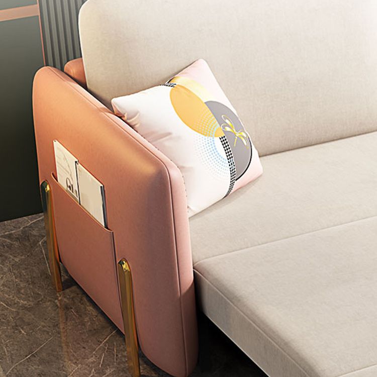 Square Arms Futon Foldable Pillow Included Pink Sleeper Sofa with Storage