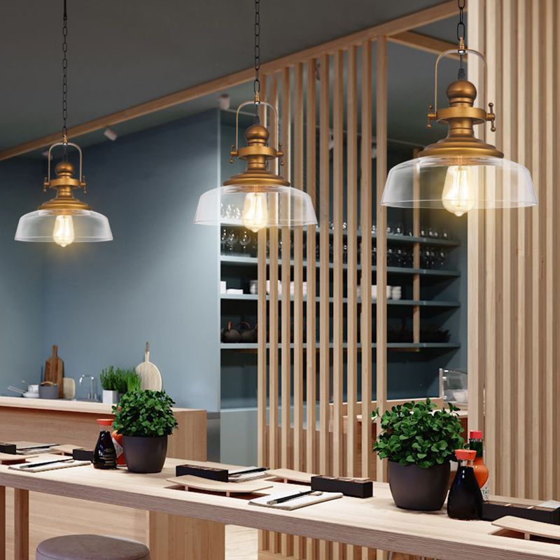 1-Licht-Kuppel Anhänger Beleuchtungsfabrik Messing Clear Glass Hanging Leuchte für das Café