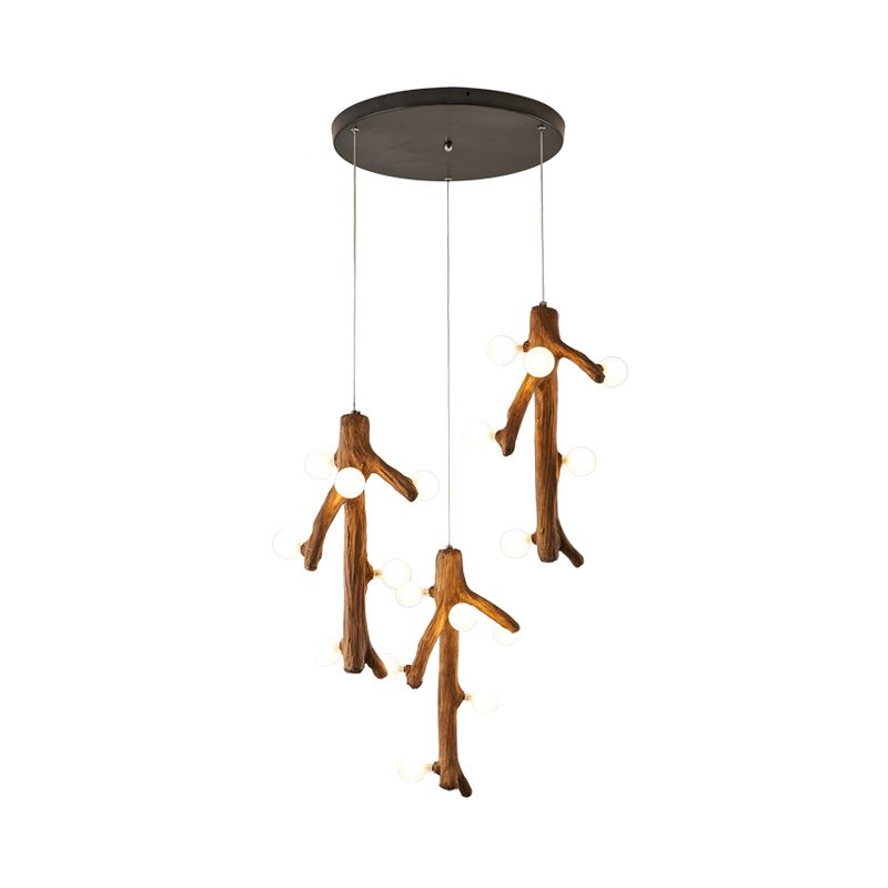 Modernism Branch Resin Multi-plafond Light 18 têtes d'éclairage suspendu en marron avec conception de bulbe exposée