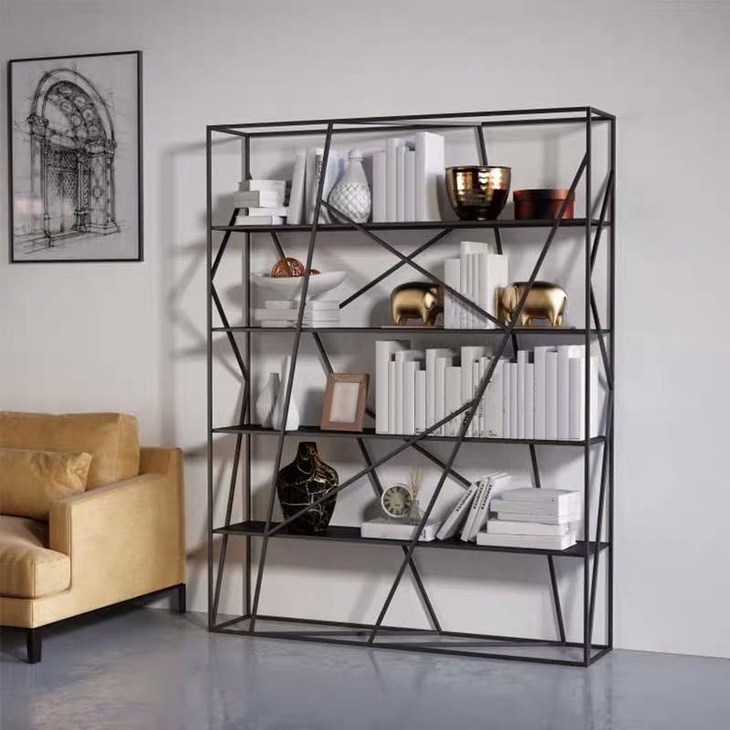 Metal Vertical Standard Bookcase Contemporary Style Open Back Shelf
