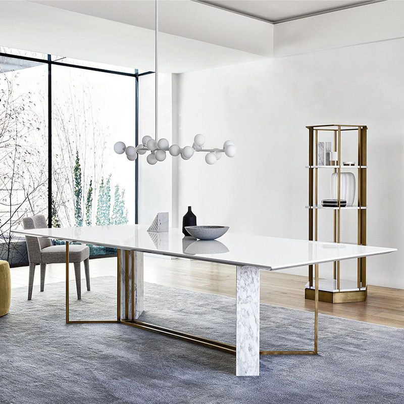 Glam Style Faux Marble Table Dining Rectangle Table with Metal Legs for Kitchen