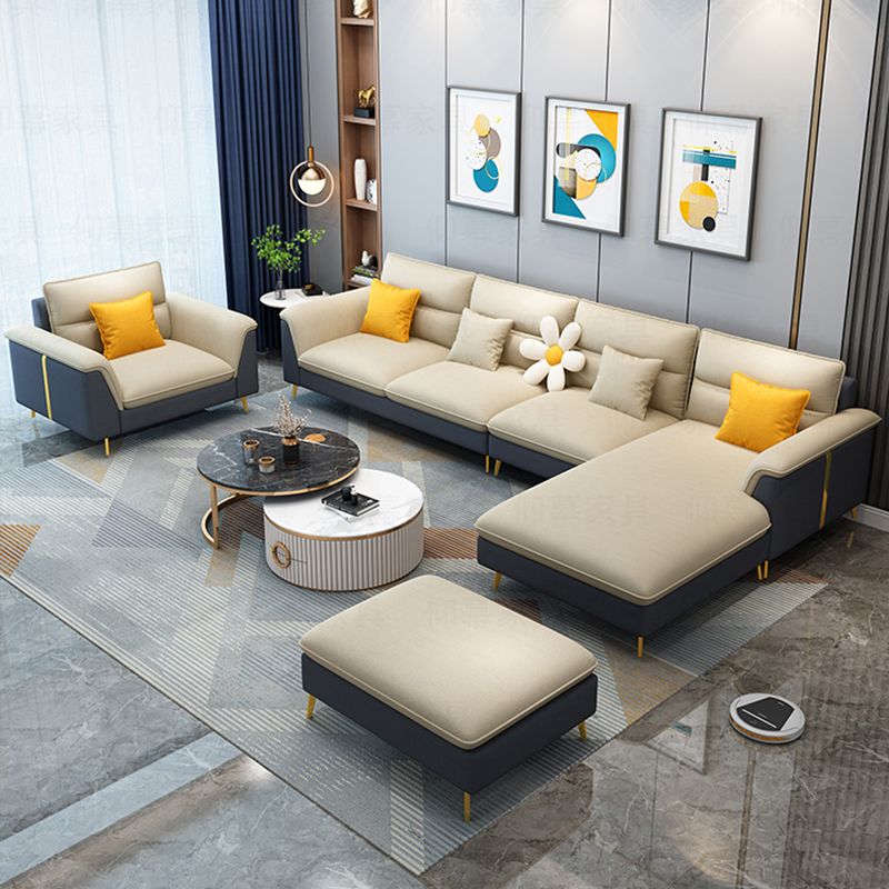 Modern Faux Leather Square Arm Sofa with Bolster Pillows for Living Room