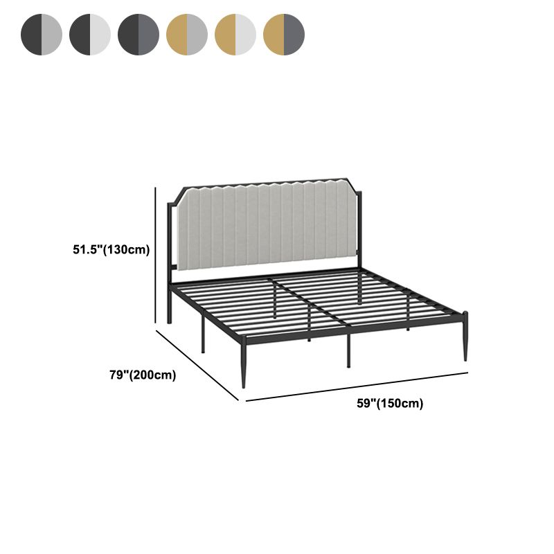 Leather Bed,Queen Metal Frame Panel Bed with Scooped Headboard