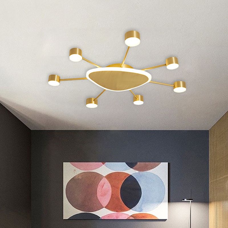Triangular Ceiling Lighting Contemporary Metal 14"/24.5" Wide Brass Starburst LED Flush Mount Fixture with Drum Design