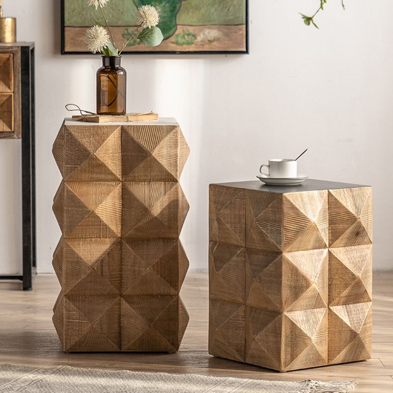 Rustic Geometric Accent Side Table Wooden Side End Snack Table