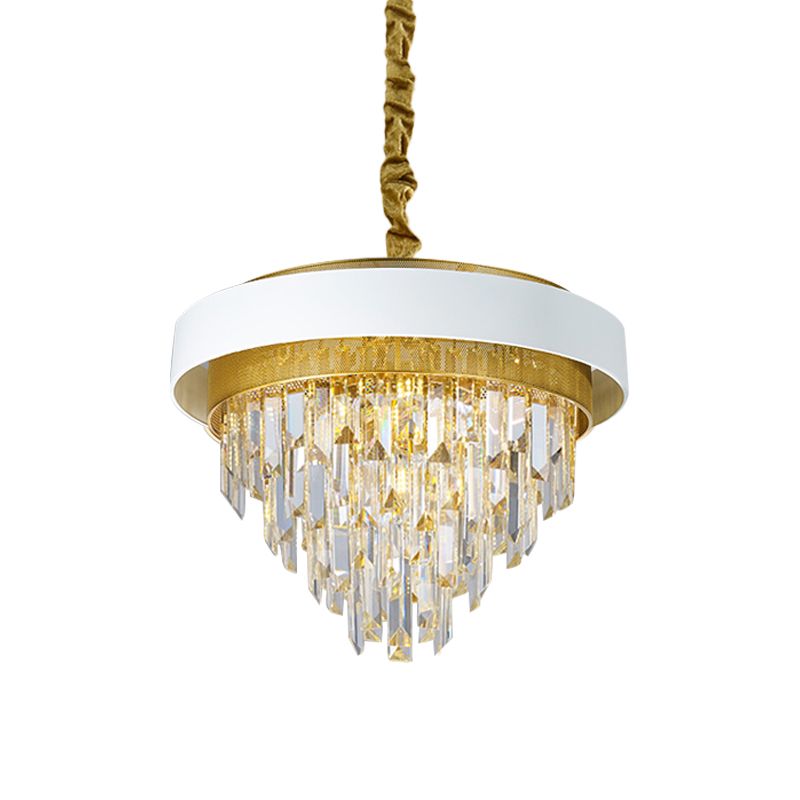 5 hoofden taps toelopend plafond kroonluchter traditionele zwart/witte afwerking heldere kristalprisma's hanger met goud gaas