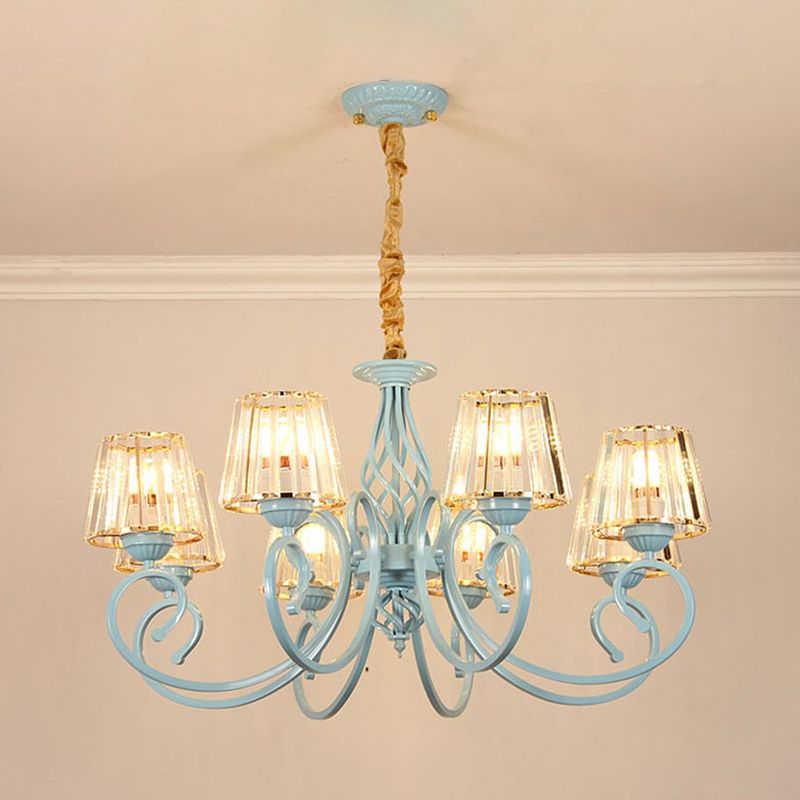 Blue Tapered Chandelier Pendant Light Modern Style Clear Crystal Multi Lights Pendant Lamp