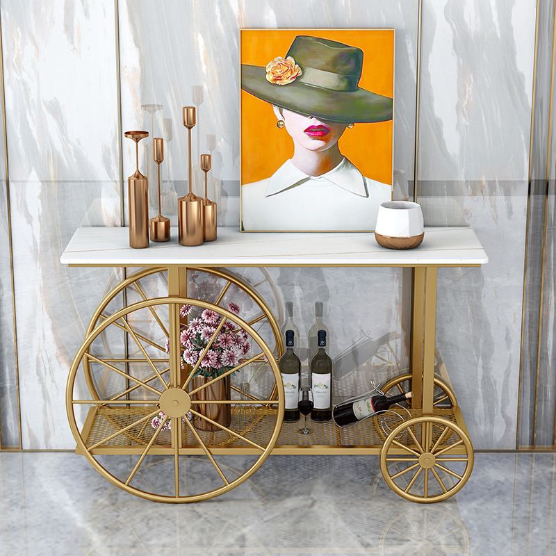 30.32" Tall Wheel Console Table Stone Accent Table with 2 Shelves