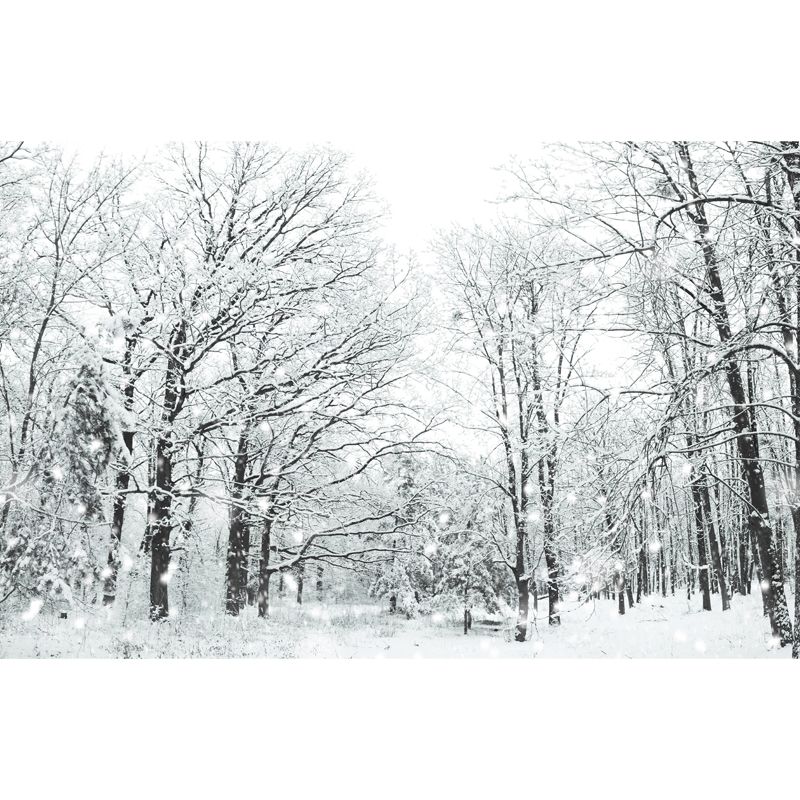 Custom Photo-Print Modern Mural with Bare Trees and Snow Landscape Pattern in White