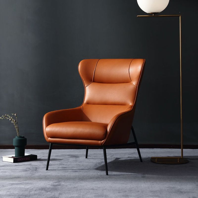 Mid-Century Modern Chair Faux Leather Flared Arms Wingback Chair