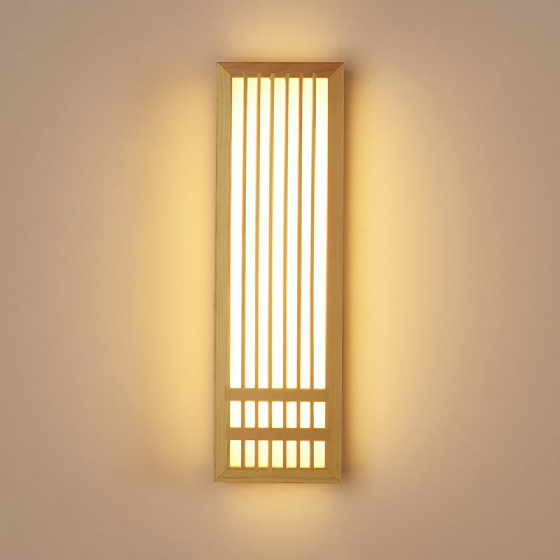 Japanese Style Wood Wall Light Cuboid LED Wall Sconce in Yellow for Bedroom