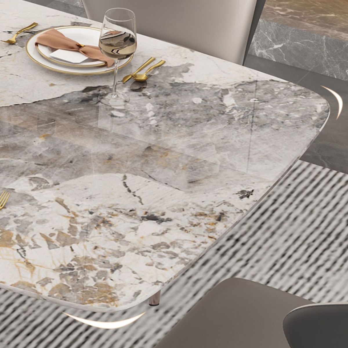 Luxury Sintered Stone Top Dining Set Rectangle 1/2/5/7 Pieces Dining Table with Chairs