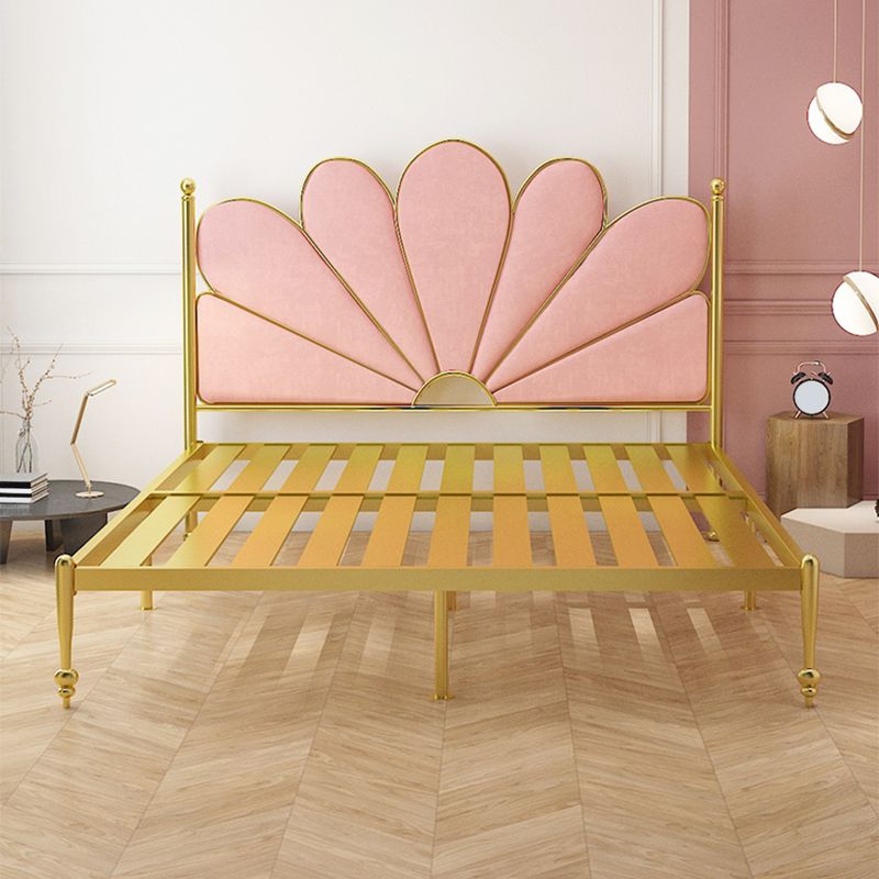 Upholstered Bed with Headboard Metal Bed Frame in Gold Finish