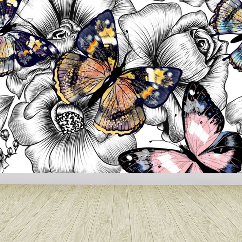 Dancing Butterflies and Flowers Mural Wallpaper for Living Room Summer Wall Art, Custom
