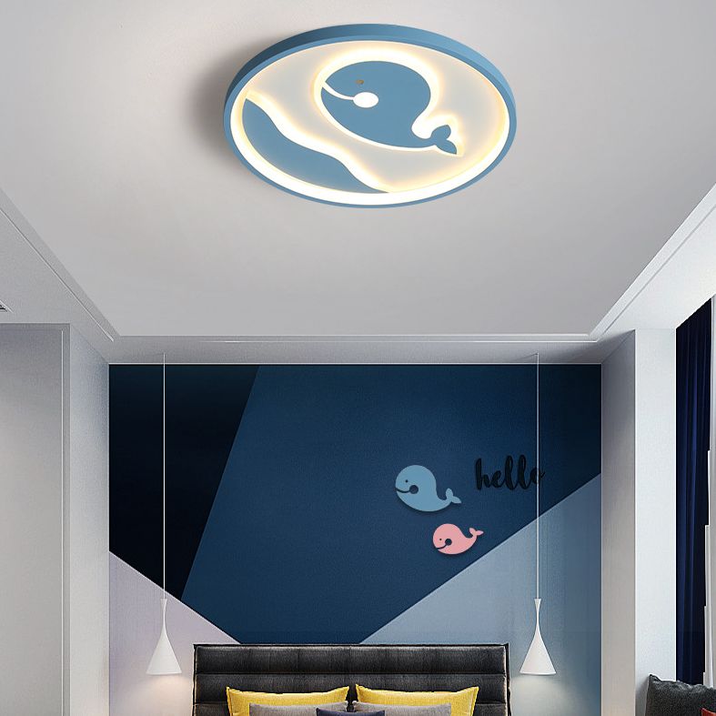 Nordic Metal Flush Mount Light Fixture Cartoon Whale Flush Mount Spotlight for Kids Bedroom