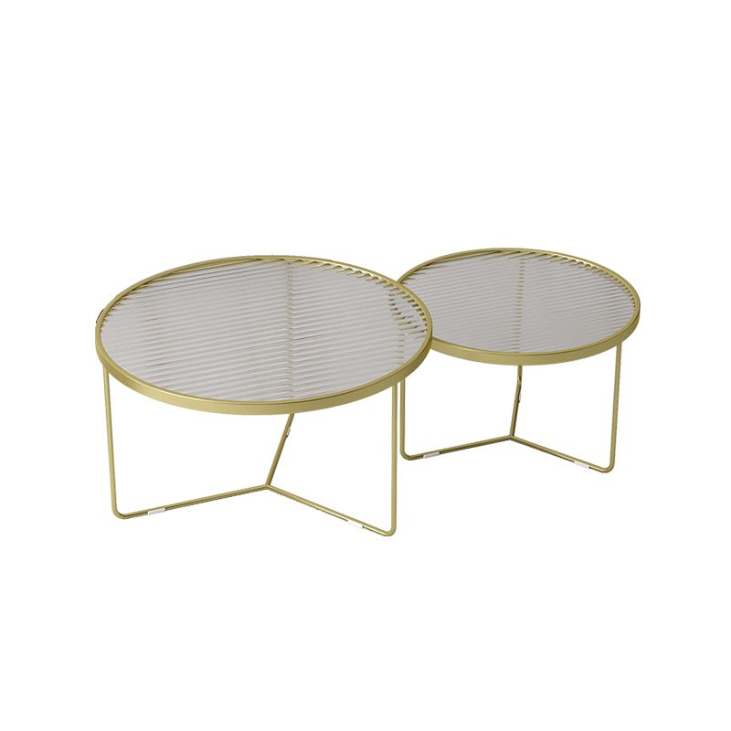 Modern Style Metal Frame Base Design Glass Round Table Top Coffee Table