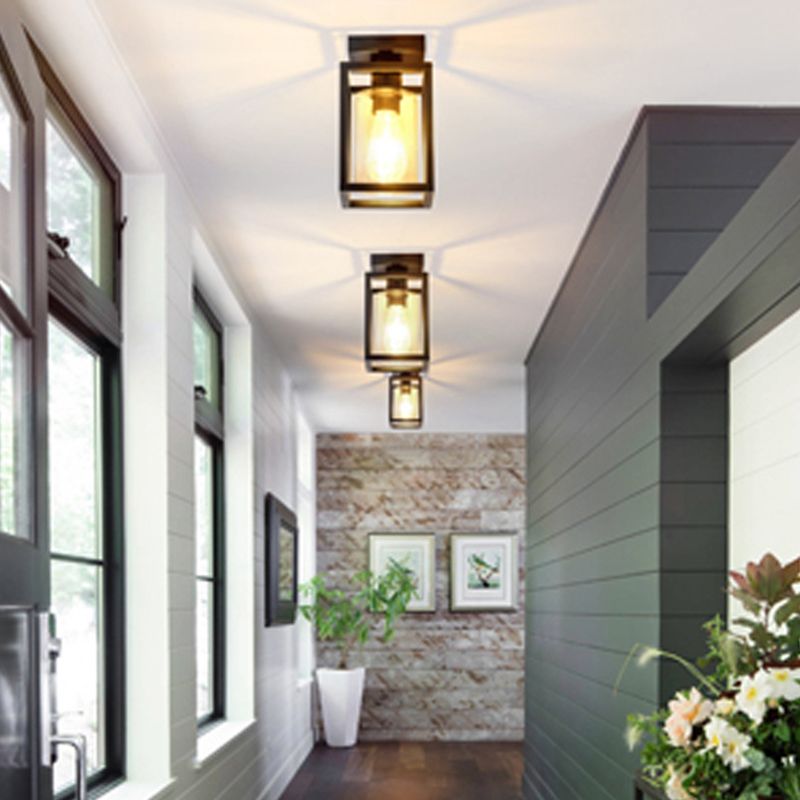 Iron and Glass Semi Flush Industrial 1 - Light Ceiling Semi Flush in Black