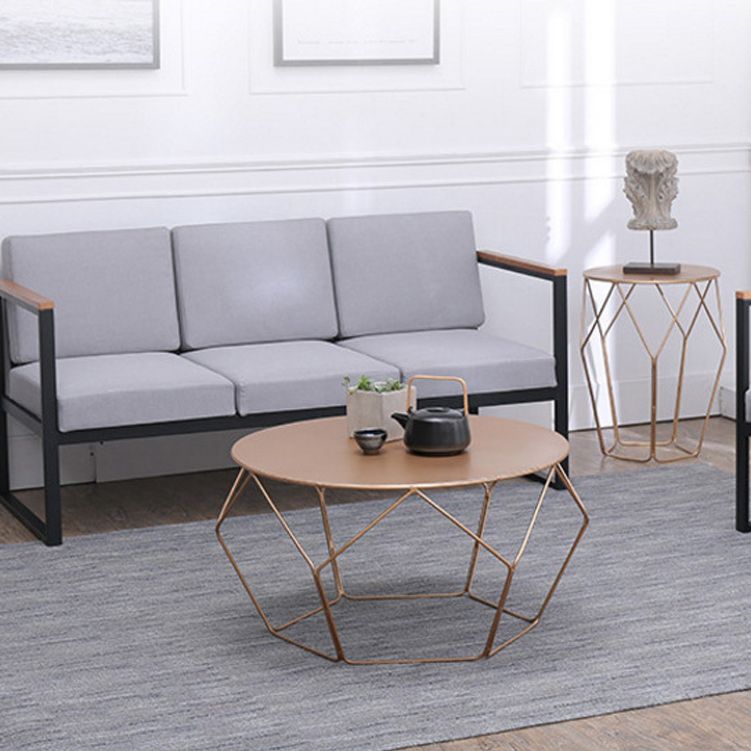 Mid-Century Modern Round Coffee Table with Iron Top and Steel Base