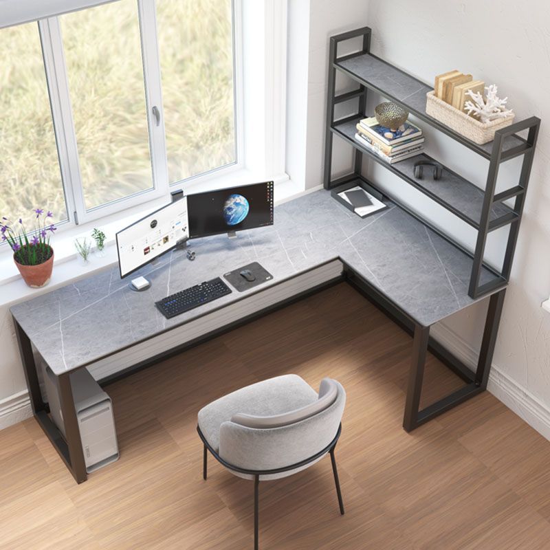 Modern L-Shape Writing Desk Home Office Desk with Metal Legs