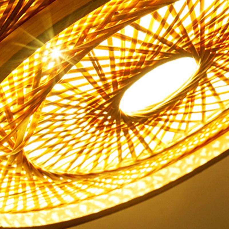 Drum Bamboo Flush Mount Lamp Asian Style Ceiling Lamp for Sitting Room