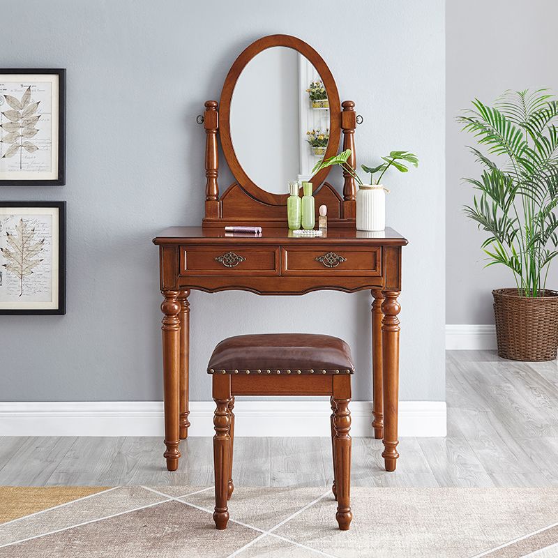 Traditional Dressing Table Stool Set Wooden Vanity Dressing Table for Bedroom