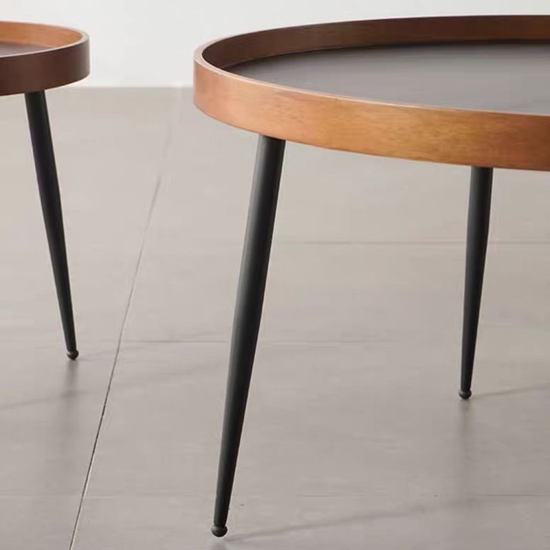 4 Legs 1/2 Round Coffee Table Solid Wood Coffee Table Set in Brown