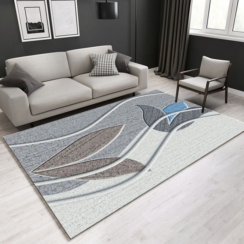 Multi Colored Plant Print Rug Polypropylene Simplicity Carpet Non-Slip Pet Friendly Indoor Rug for Living Room