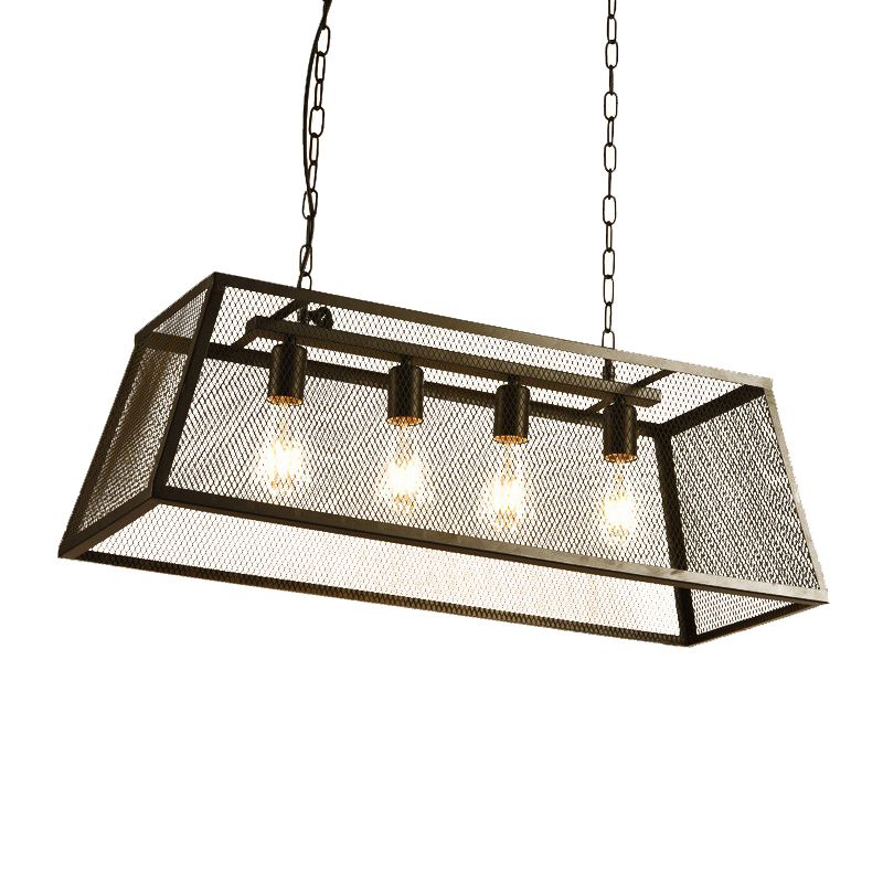 Rectangular Shape Pendant Light Modern Style Metal 4 Lights Hanging Lamp in Black