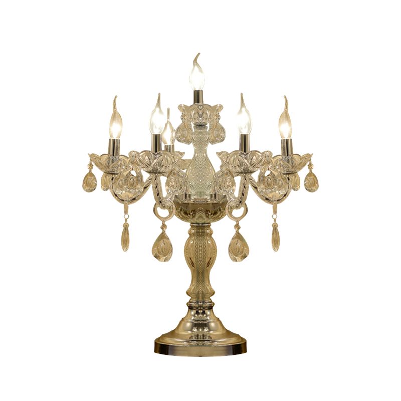 Luz de mesa de dormitorio de candelabra Lámpara tradicional de cristal transparente 5/6/7 Lámpara de pie de noche cromada