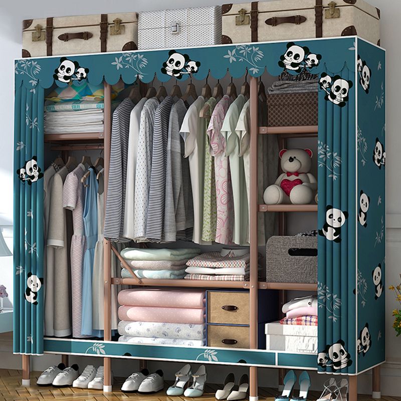 Brown Metal Frame Wardrobe Armoire Modern Folding Wardrobe Cabinet