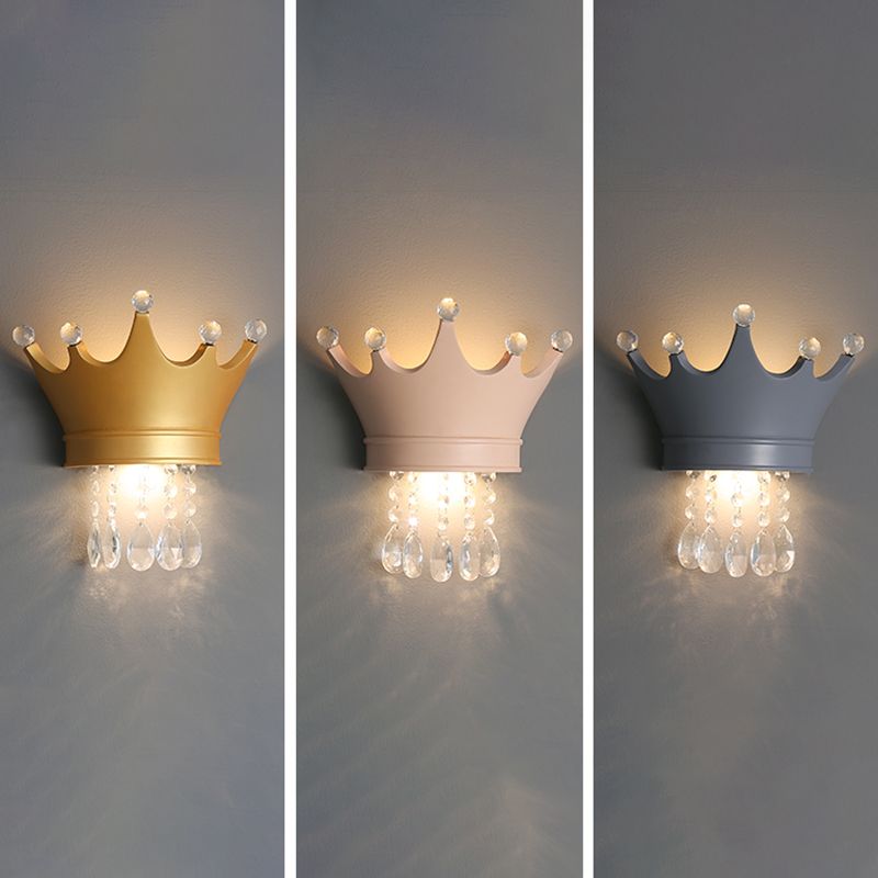 Modern Style Wall Light Colorful Crown Shape Wall Sconce with Crystal for Bedroom