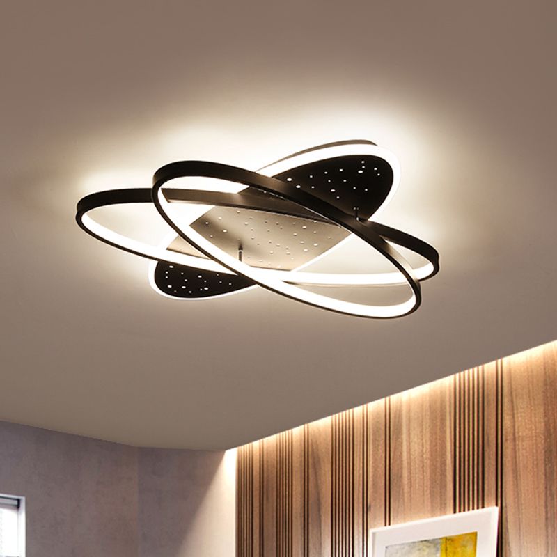 Metallic Oval and Circular Flush Mount Lamp Modern LED Flush Ceiling Light in Black