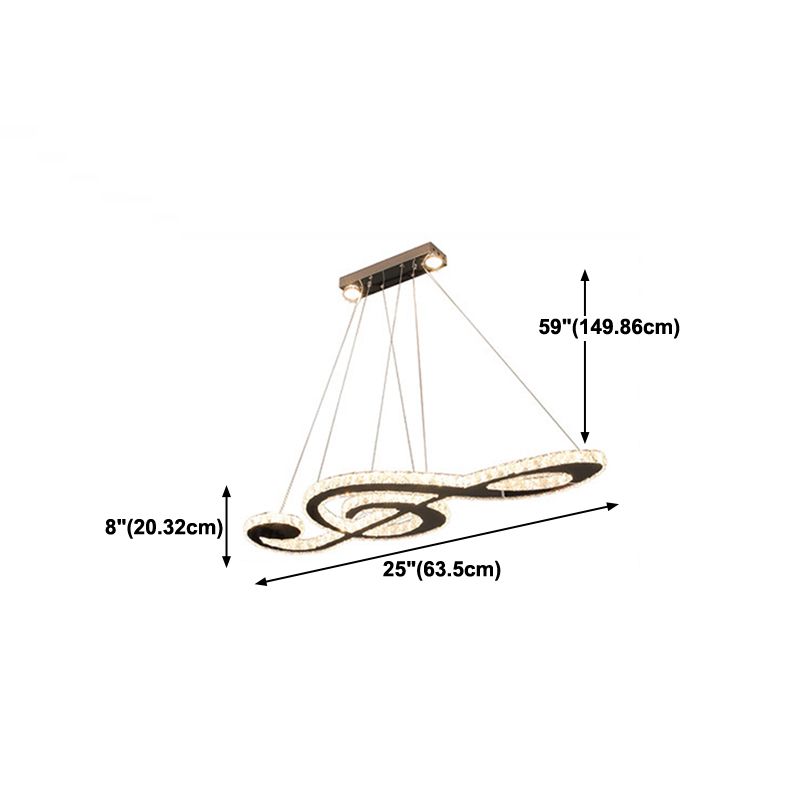 Contemporary Pendant Lights Note Shape Island Lights Crystal 3 Light for Kitchen Island